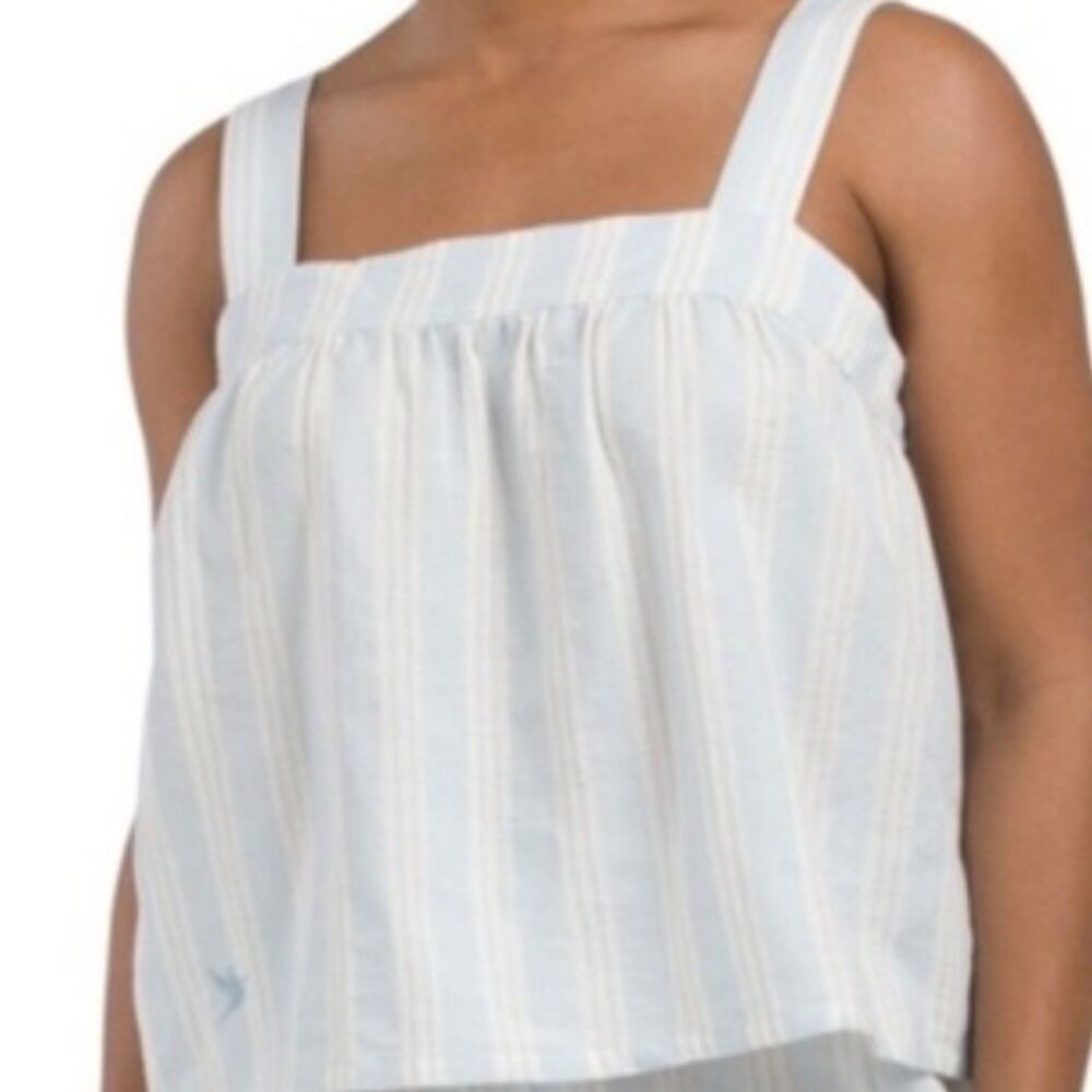 Calypso St. Barth Women Tank Top Cropped Striped Buttons Beachy Boho Large
